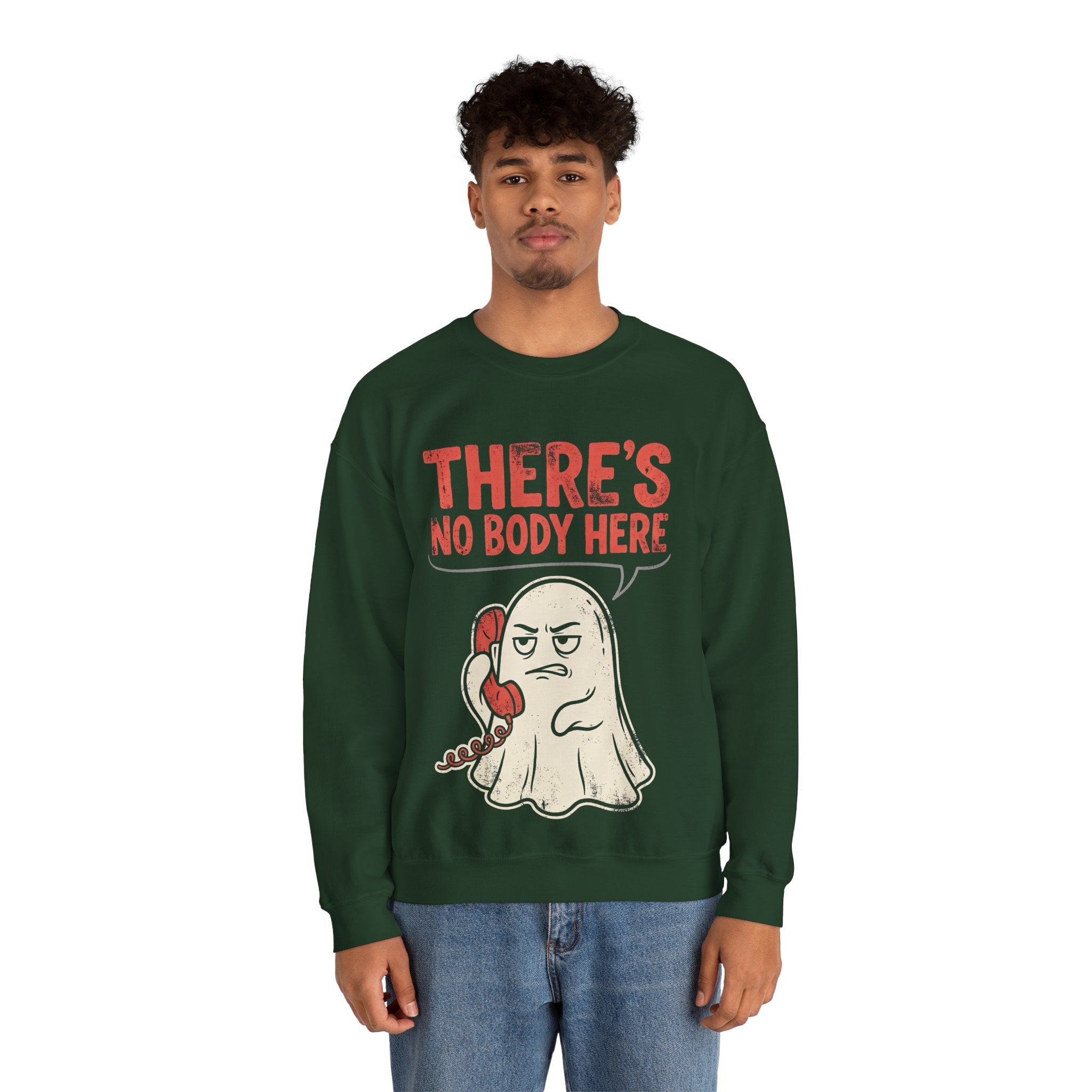 Funny Ghost There's No Body Here Phone Retro Crewneck Sweatshirt