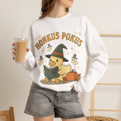 Honkus Pokus Funny Witch Duck Retro Halloween Crewneck Sweatshirt