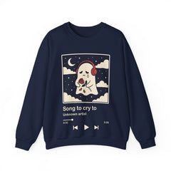 Funny Sad Ghost Song To Cry To Retro Music Player Crewneck Sweatshirt
