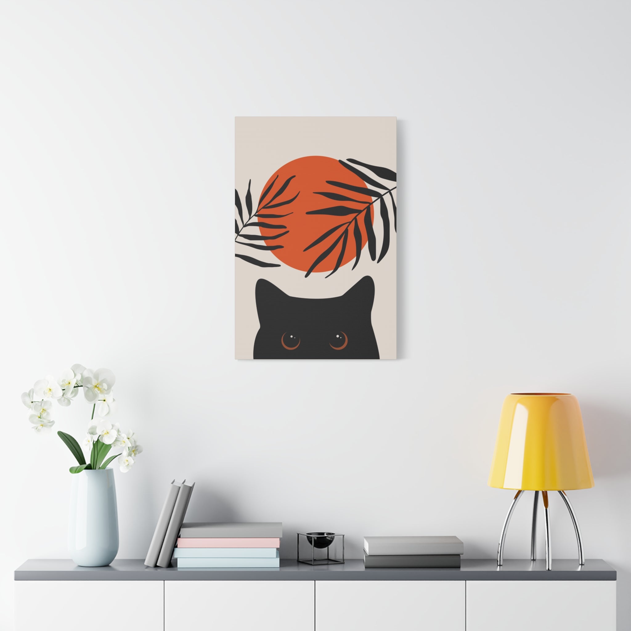 Abstract Boho Cat and Sun Canvas
