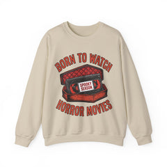 Funny Retro VHS Tape Coffin Born To Watch Horror Movies Crewneck Sweatshirt