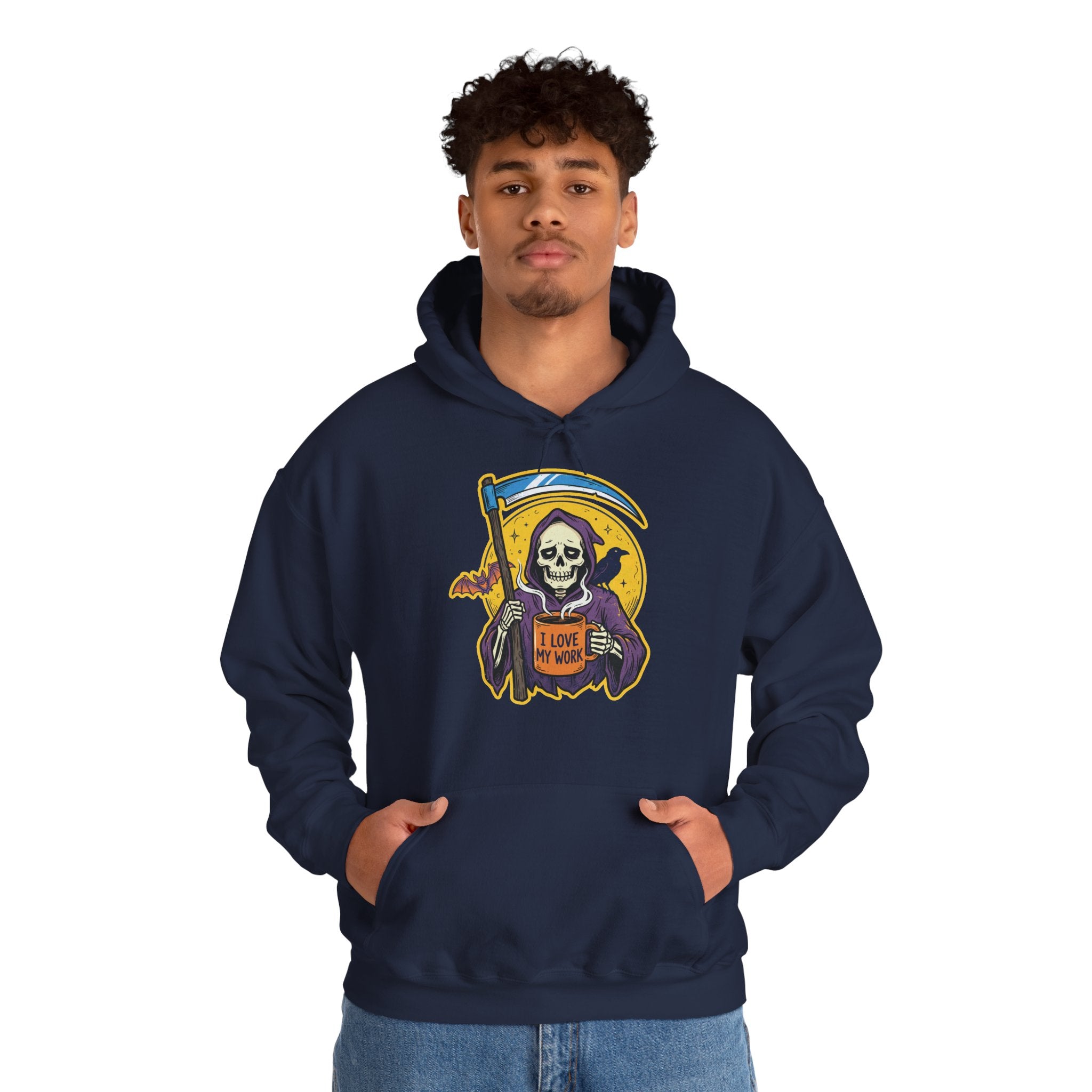 Funny Grim Reaper I Love My Work Coffee Retro Hoodie