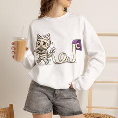Funny Toilet Paper Mummy Cat Halloween Crewneck Sweatshirt