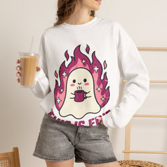 Funny Ghost This Is Fine Coffee Retro Crewneck Sweatshirt