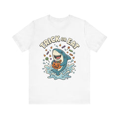 Funny Trick Or Eat Shark Pumpkin Halloween T-Shirt