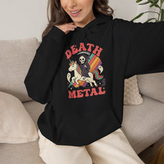 Death Metal Is Immortal Funny Grim Reaper Riding Unicorn Hoodie