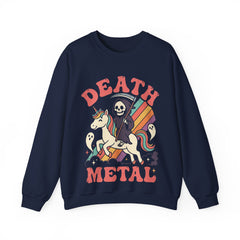Death Metal Is Immortal Funny Grim Reaper Riding Unicorn Crewneck Sweatshirt