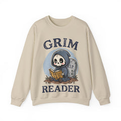 Funny Grim Reader Book Worm Retro Halloween Crewneck Sweatshirt