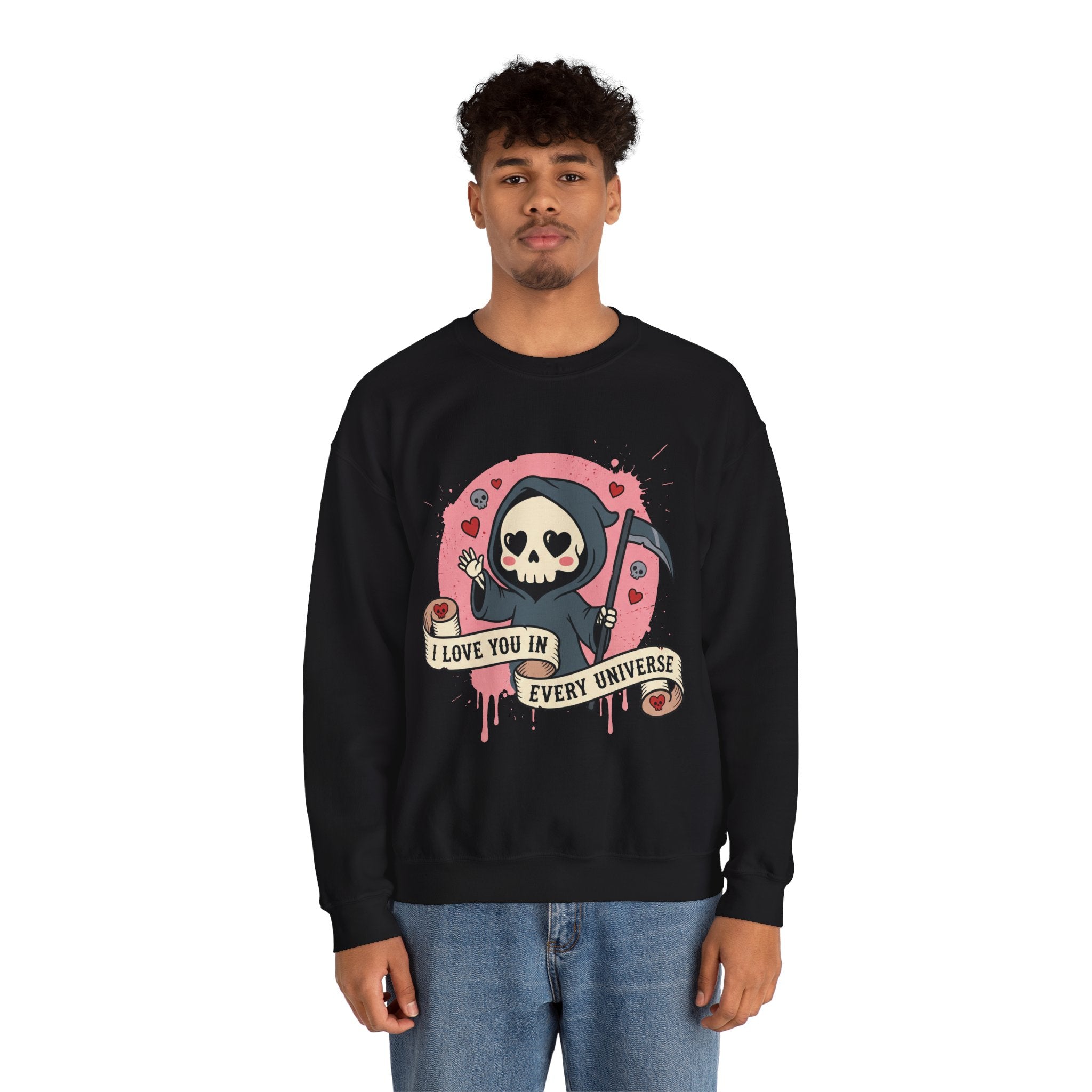 Funny Grim Reaper I Love You In Every Universe Retro Crewneck Sweatshirt