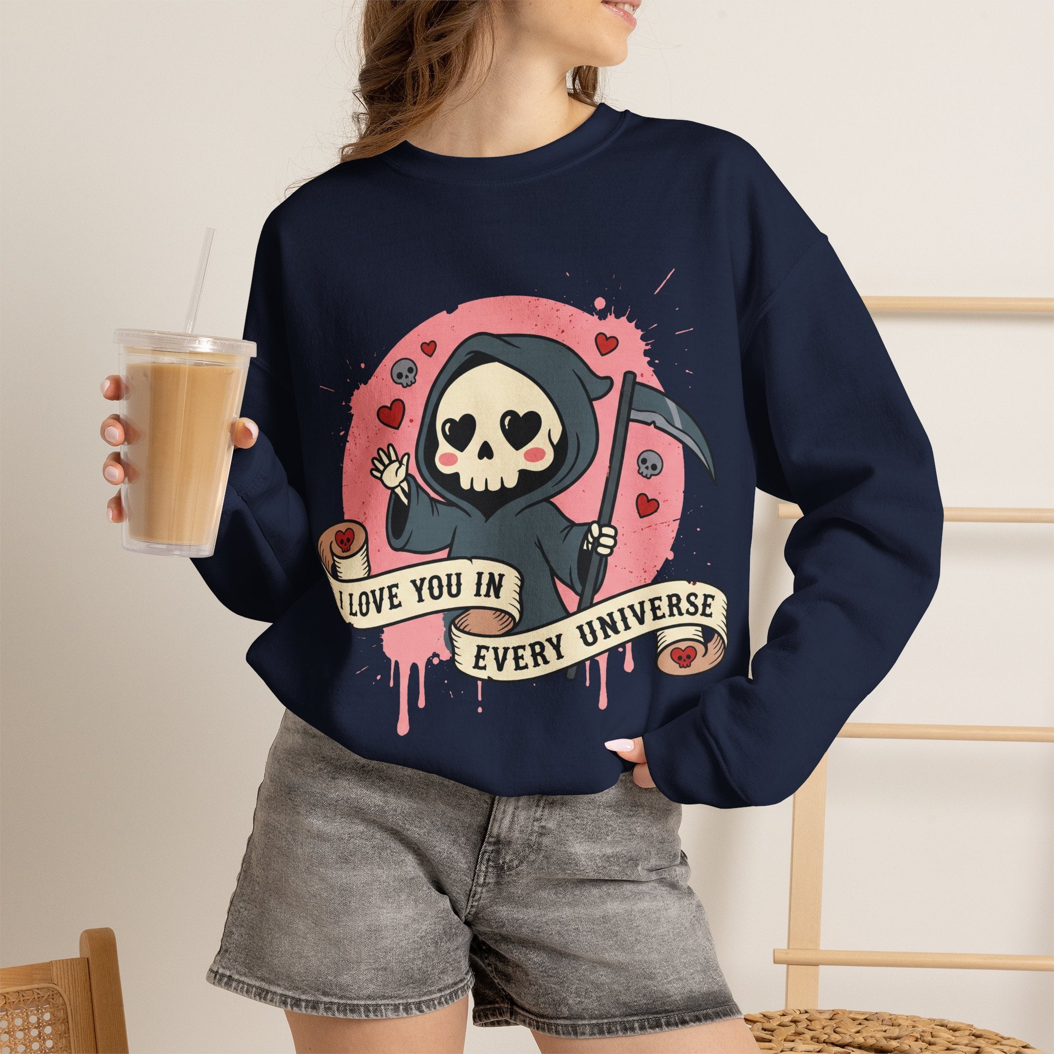 Funny Grim Reaper I Love You In Every Universe Retro Crewneck Sweatshirt