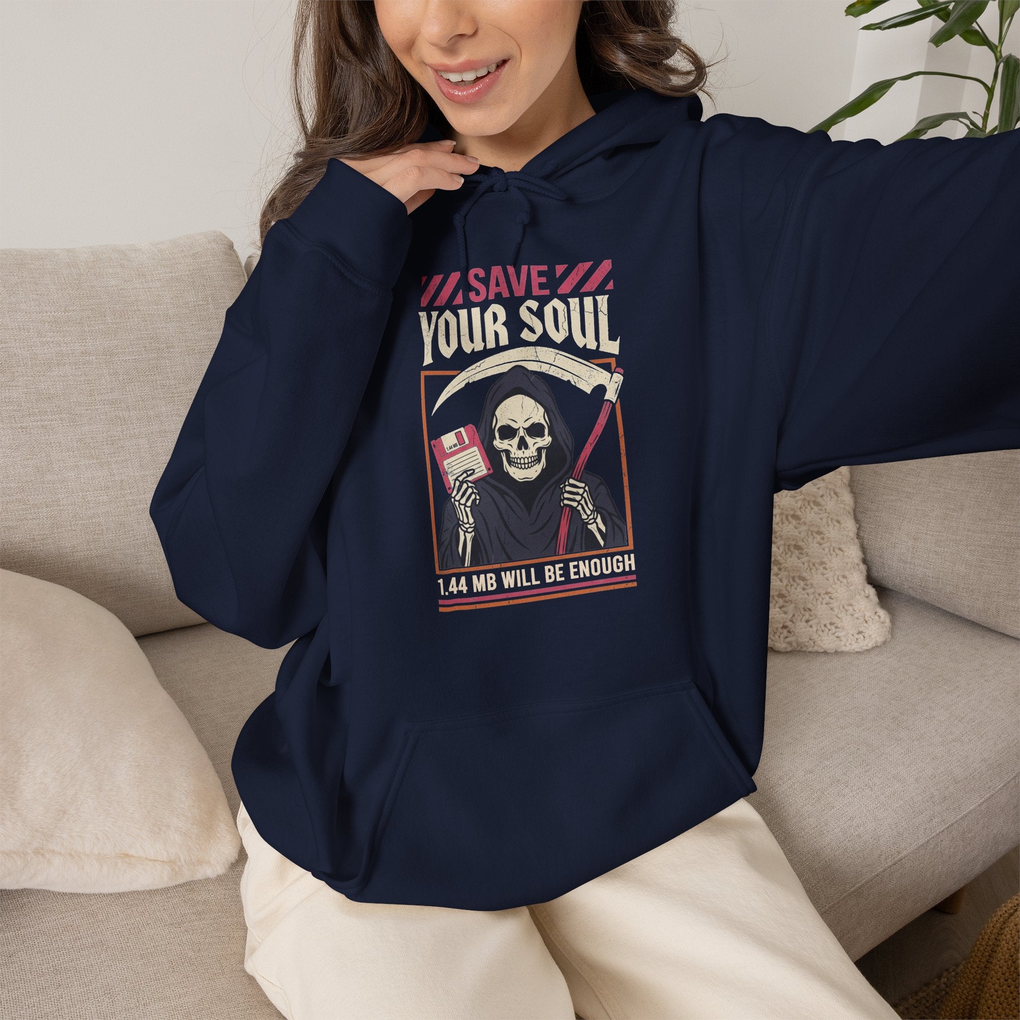 Funny Grim Reaper Floppy Disk Save Your Soul Hoodie