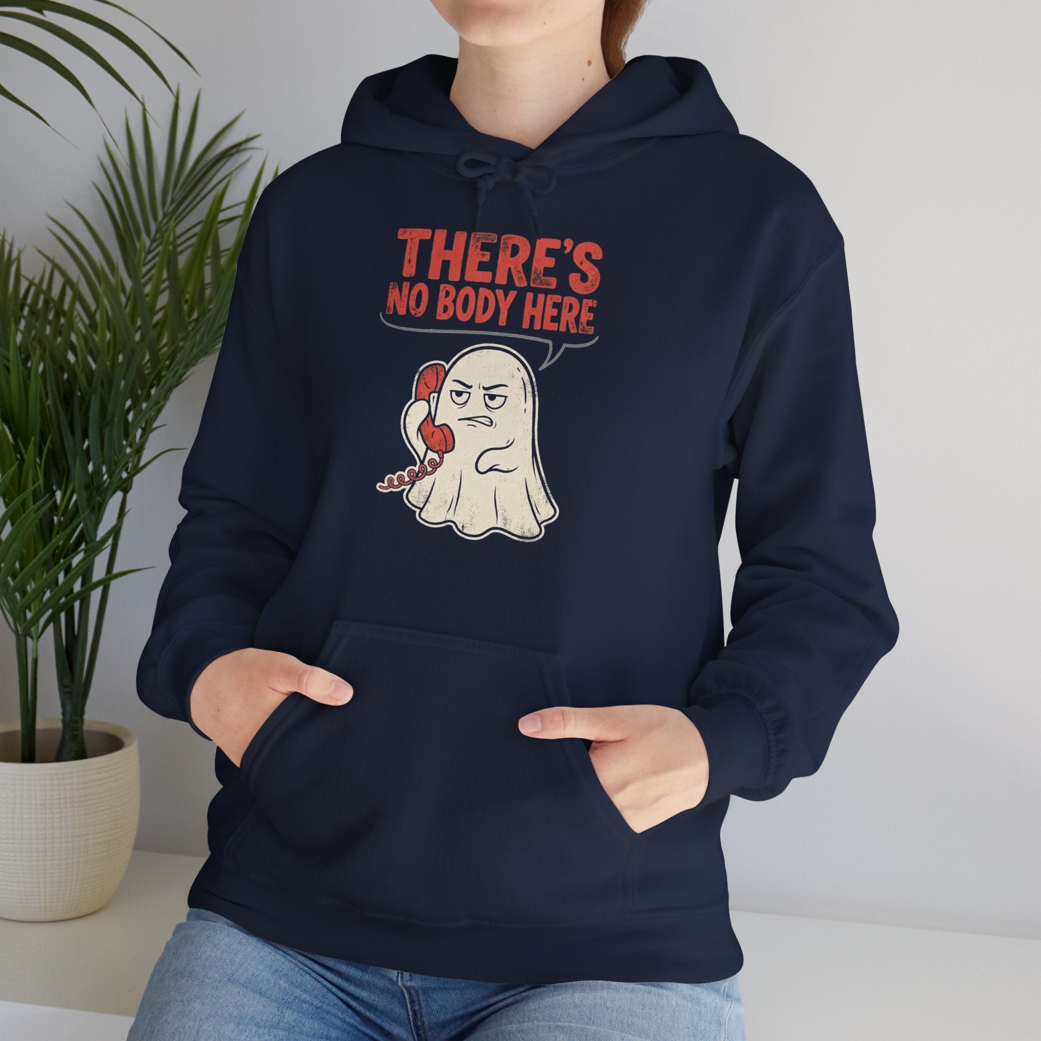Funny Ghost There's No Body Here Phone Retro Hoodie