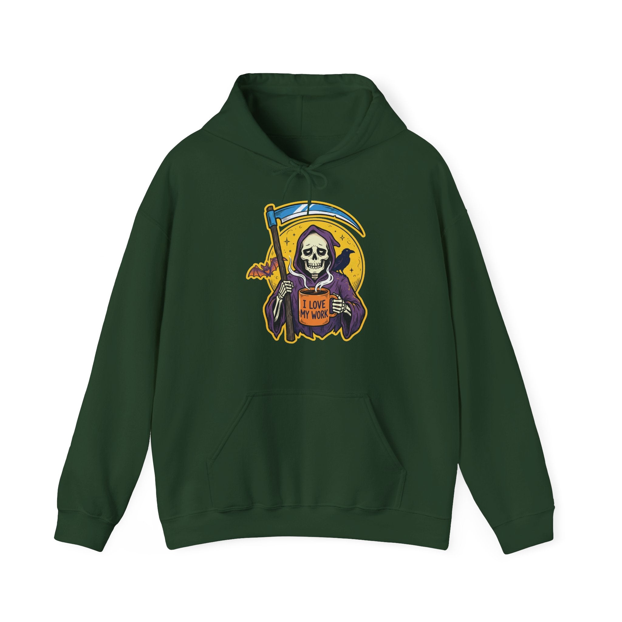 Funny Grim Reaper I Love My Work Coffee Retro Hoodie