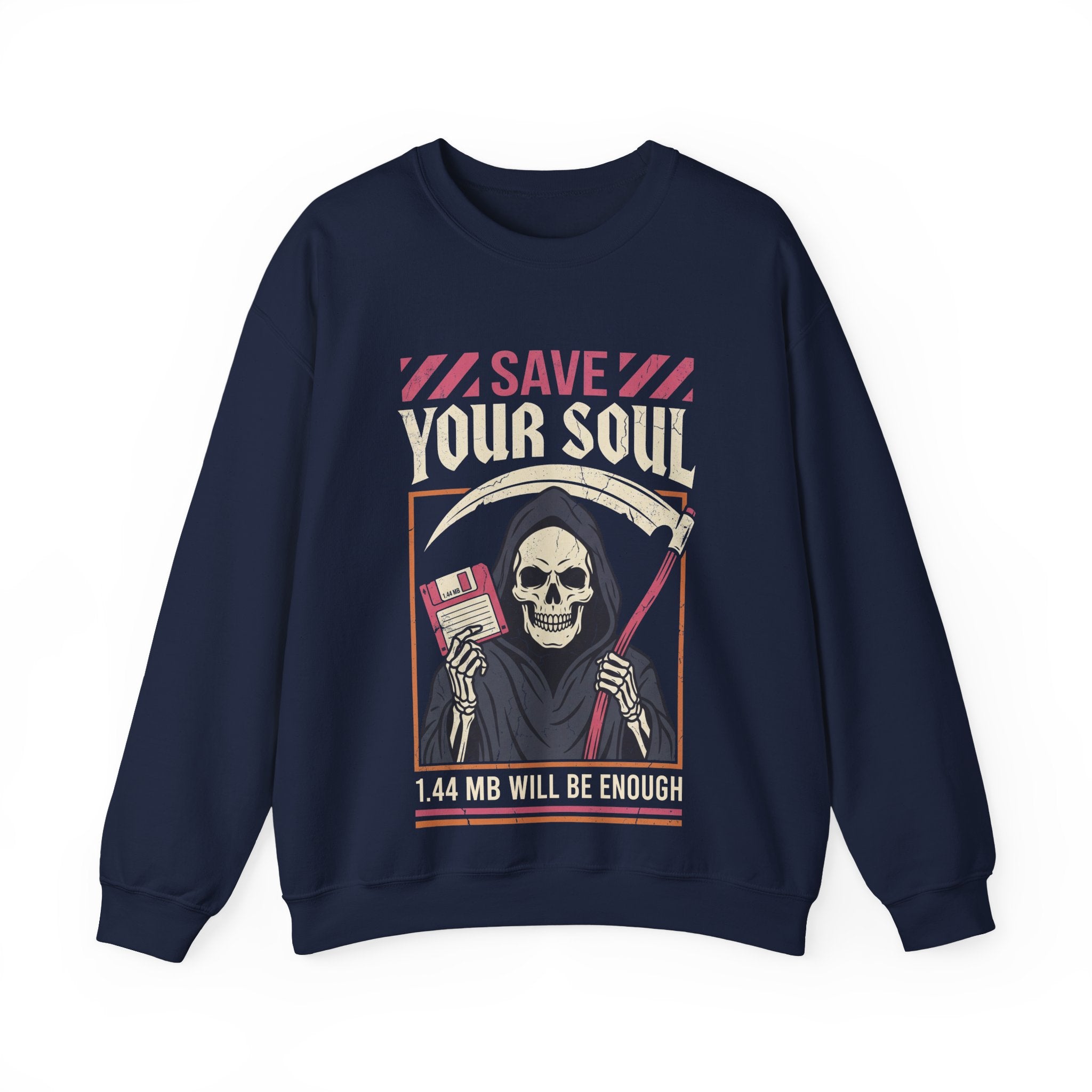 Funny Grim Reaper Floppy Disk Save Your Soul Crewneck Sweatshirt