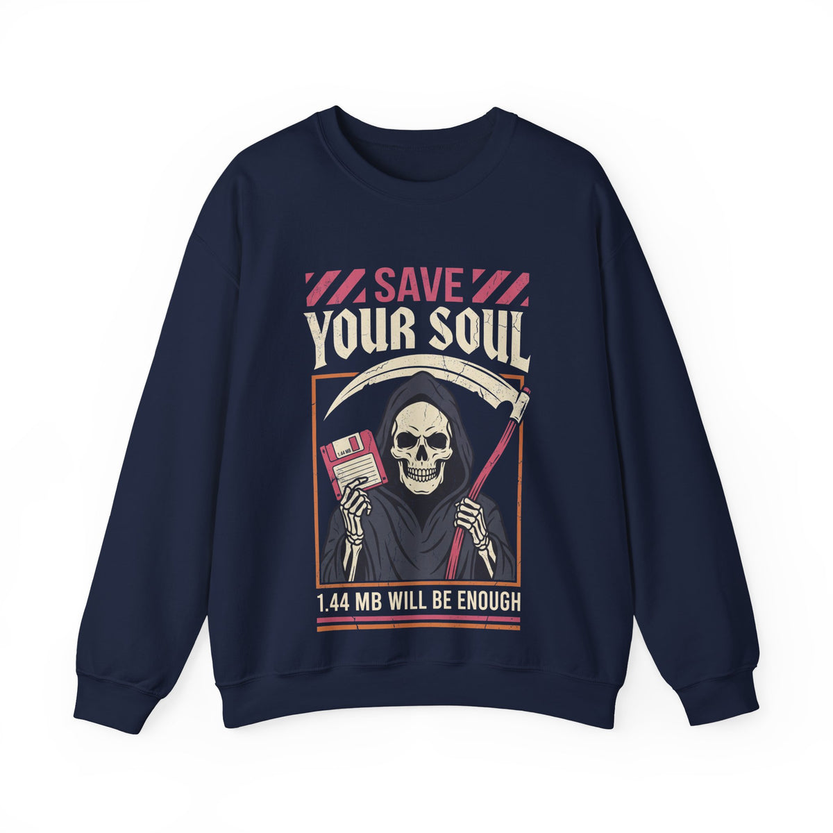 Funny Grim Reaper Floppy Disk Save Your Soul Crewneck Sweatshirt
