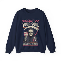 Funny Grim Reaper Floppy Disk Save Your Soul Crewneck Sweatshirt