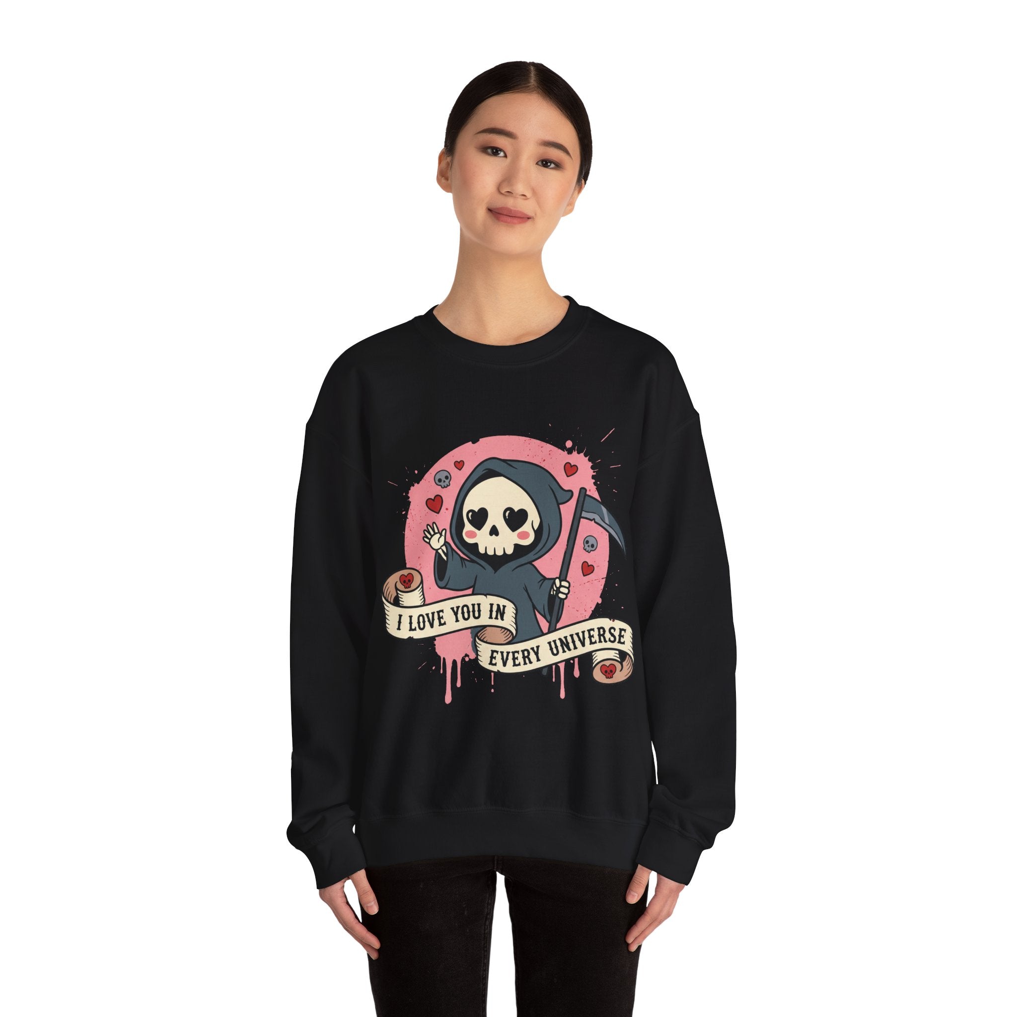 Funny Grim Reaper I Love You In Every Universe Retro Crewneck Sweatshirt